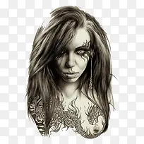 时尚纹身美女插画-空若网 时尚纹身美女插画-空若网