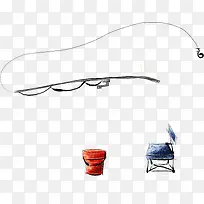 手绘钓鱼器材插画-空若网 手绘钓鱼器材插画-空若网