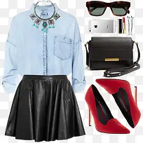 牛仔上衣和皮裙-空若网 牛仔上衣和皮裙-空若网