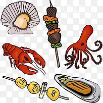 矢量彩色海鲜食物-空若网 矢量彩色海鲜食物-空若网