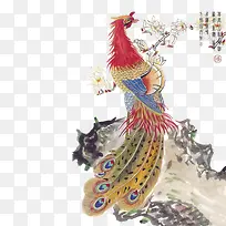 水彩古风孔雀鸟-空若网 水彩古风孔雀鸟-空若网