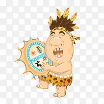 复古手绘原始人打鼓-空若网 复古手绘原始人打鼓-空若网