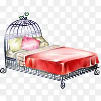 红色床品室内漫画小床设计-空若网 红色床品室内漫画小床设计-空若网