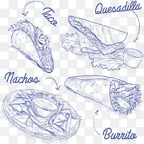 矢量蓝色手绘食物-空若网 矢量蓝色手绘食物-空若网