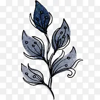 蓝色水彩小清新树枝-空若网 蓝色水彩小清新树枝-空若网