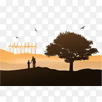 矢量树下父母-空若网 矢量树下父母-空若网