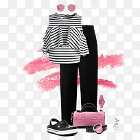 条纹上衣和黑色裤子-空若网 条纹上衣和黑色裤子-空若网