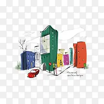 小区街头水彩画-空若网 小区街头水彩画-空若网