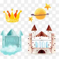 矢量手绘水彩城堡插画-空若网 矢量手绘水彩城堡插画-空若网