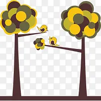 卡通林中小鸟卡通树矢量素材-空若网 卡通林中小鸟卡通树矢量素材-空若网