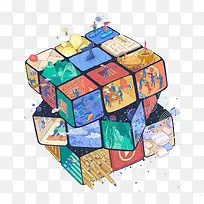 创意手绘彩色魔方-空若网 创意手绘彩色魔方-空若网