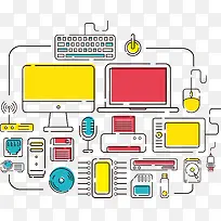 矢量彩色电脑连接图-空若网 矢量彩色电脑连接图-空若网