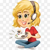 玩游戏的女孩插画-空若网 玩游戏的女孩插画-空若网