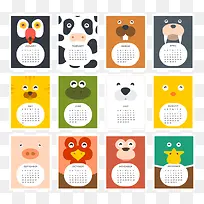 卡通动物日历矢量素材-空若网 卡通动物日历矢量素材-空若网