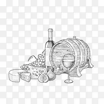 手绘食物和酒-空若网 手绘食物和酒-空若网