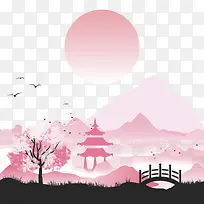 日式风格风景插画矢量素材-空若网 日式风格风景插画矢量素材-空若网