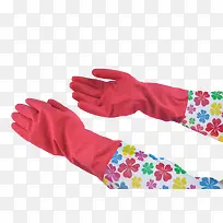 红色带花长袖洗衣手套-空若网 红色带花长袖洗衣手套-空若网