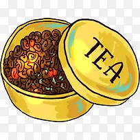 手绘黄色茶盒茶叶-空若网 手绘黄色茶盒茶叶-空若网
