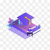 渐变学习教育2.5D矢量插画-空若网 渐变学习教育2.5D矢量插画-空若网