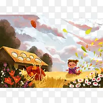 卡通手绘小孩和村庄-空若网 卡通手绘小孩和村庄-空若网