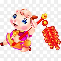 手绘可爱鞭炮小羊-空若网 手绘可爱鞭炮小羊-空若网