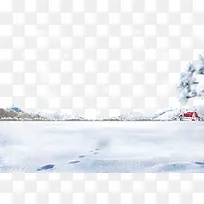 雪地小草远处的房屋-空若网 雪地小草远处的房屋-空若网