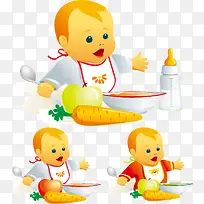 手绘卡通用餐的婴儿矢量图-空若网 手绘卡通用餐的婴儿矢量图-空若网