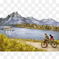 骑行郊游插画-空若网 骑行郊游插画-空若网