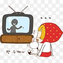 和兔子看电视的女孩图片-空若网 和兔子看电视的女孩图片-空若网