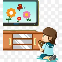 矢量手绘看电视的小女孩-空若网 矢量手绘看电视的小女孩-空若网