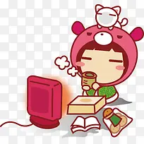 卡通看电视的女孩q版-空若网 卡通看电视的女孩q版-空若网