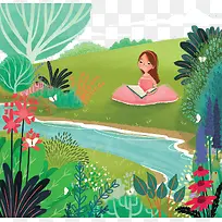 在草地看书的女孩-空若网 在草地看书的女孩-空若网