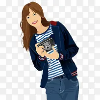 卡通手绘摄影爱好者女孩-空若网 卡通手绘摄影爱好者女孩-空若网