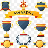 扁平化奖杯盾牌矢量图-空若网 扁平化奖杯盾牌矢量图-空若网