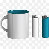 矢量杯子打火机素材蓝色白色-空若网 矢量杯子打火机素材蓝色白色-空若网