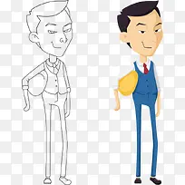 卡通手绘线稿彩色拿安全帽白领-空若网 卡通手绘线稿彩色拿安全帽白领-空若网