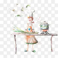 卡通手绘小女孩做饭-空若网 卡通手绘小女孩做饭-空若网