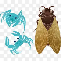 蝉儿螃蟹甲壳类动物矢量-空若网 蝉儿螃蟹甲壳类动物矢量-空若网