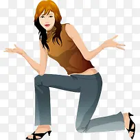 半跪解释的时尚美女矢量素材-空若网 半跪解释的时尚美女矢量素材-空若网