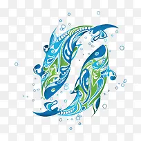 花纹 鱼 扁平化 蓝色-空若网 花纹 鱼 扁平化 蓝色-空若网