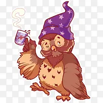 喝茶的猫头鹰矢量图-空若网 喝茶的猫头鹰矢量图-空若网