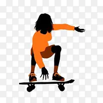 穿橙色衣服玩滑板的女人剪影-空若网 穿橙色衣服玩滑板的女人剪影-空若网