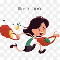 拿水果袋的卡通女子-空若网 拿水果袋的卡通女子-空若网