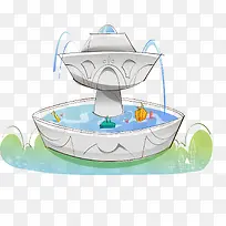 矢量奇幻插画喷泉-空若网 矢量奇幻插画喷泉-空若网