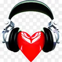 戴耳机的红色爱心-空若网 戴耳机的红色爱心-空若网