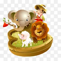 卡通手绘小孩大象狮子绵羊-空若网 卡通手绘小孩大象狮子绵羊-空若网