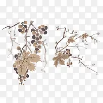 一款水墨葡萄树矢量素材-空若网 一款水墨葡萄树矢量素材-空若网