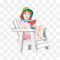 矢量坐姿吃西瓜时尚儿童-空若网 矢量坐姿吃西瓜时尚儿童-空若网