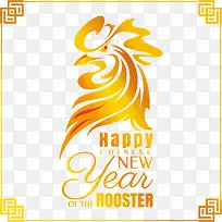 矢量金色边框公鸡新年贴画-空若网 矢量金色边框公鸡新年贴画-空若网