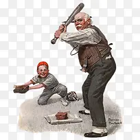 插画-老爷爷打棒球-空若网 插画-老爷爷打棒球-空若网